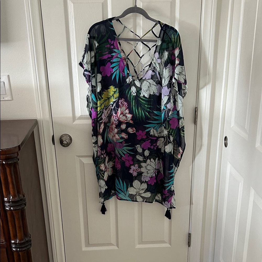 Kona Sol Women’s Floral Print Swim Cover-Up, Size XL Like New